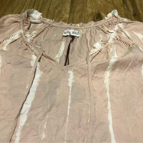 NWT knox rose womens size medium pink elastic sleeve peasant blouse tie top - Picture 4 of 11